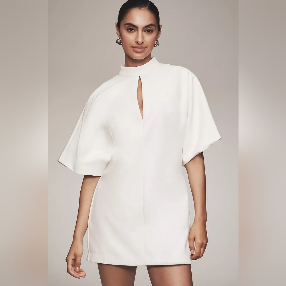 BNWT Maeve Mock Neck Boxy White Dress With Keyhole Detail